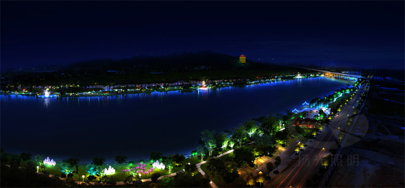 河岸夜景燈光設(shè)計鳥瞰圖